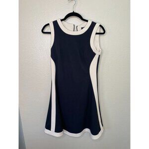 DKNY Womens Black tan Dress‎ 4 polyester Sleeveless midi dress zipper business